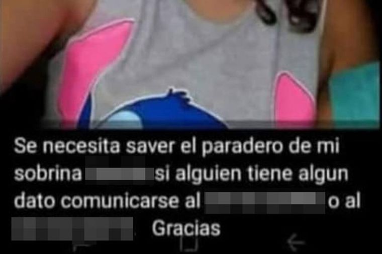 Así pedían ayuda para buscar a la adolescente en las redes sociales. Así pedían ayuda para buscar a la adolescente en las redes sociales.