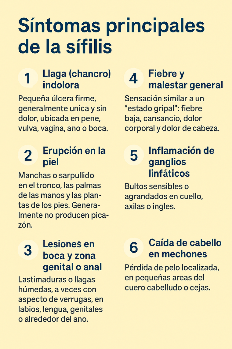 Los principales s&iacute;ntomas de la s&iacute;filis.&nbsp;