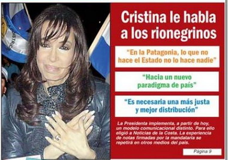 Cristina en la portada del diario con su opinión. Foto: Noticias de la Costa