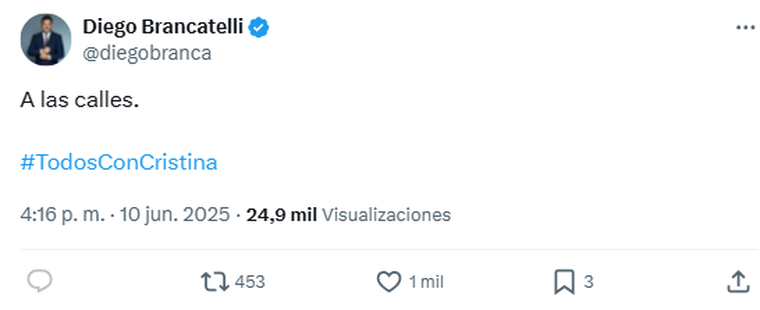 El posteo que generó enojo en Yanina Latorre. Foto: X/ @diegobranca. El posteo que generó enojo en Yanina Latorre. Foto: X/ @diegobranca. 