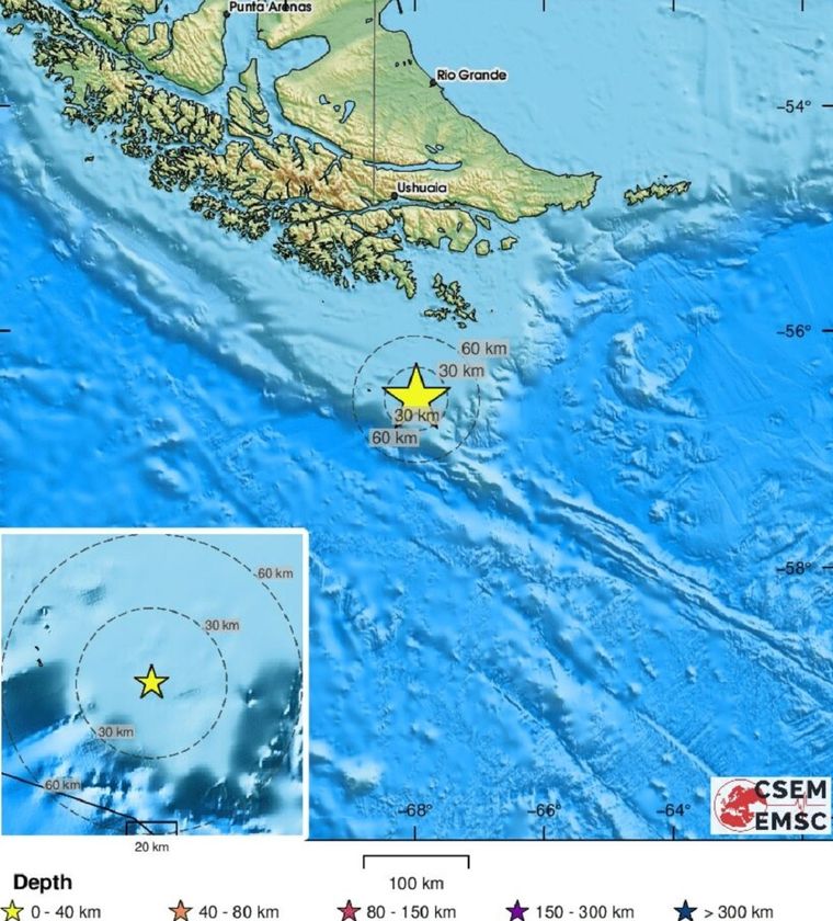 El epicentro del terremoto fue en el Estrecho de Magallanes Foto: X