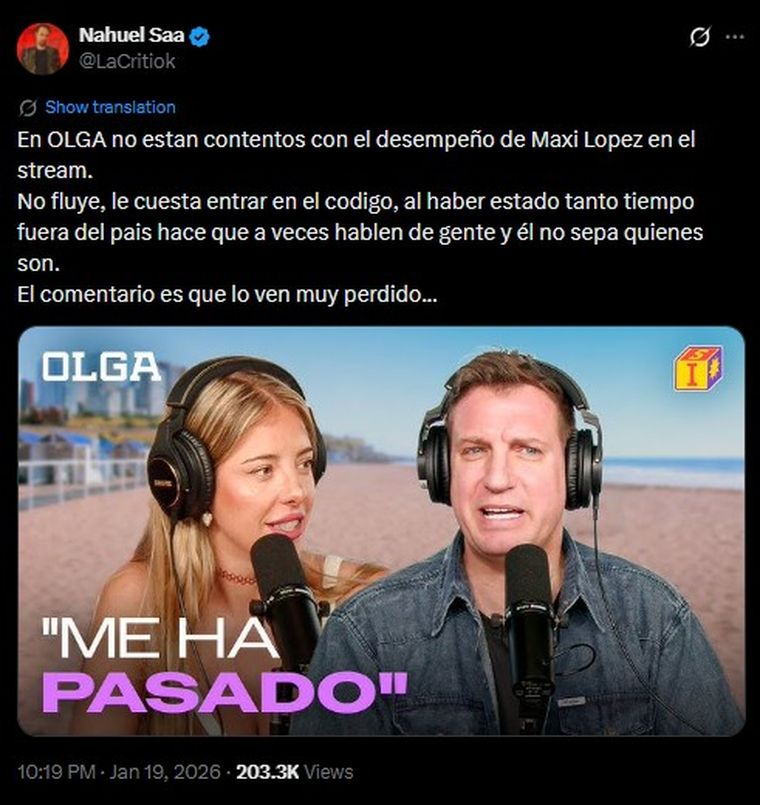 Nahuel advierte sobre el futuro laboral de López. Créditos: X