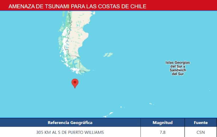 La alerta fue emitida por el Servicio Hidrográfico y Oceanográfico de la Armada (SHOA) Foto: SHOA