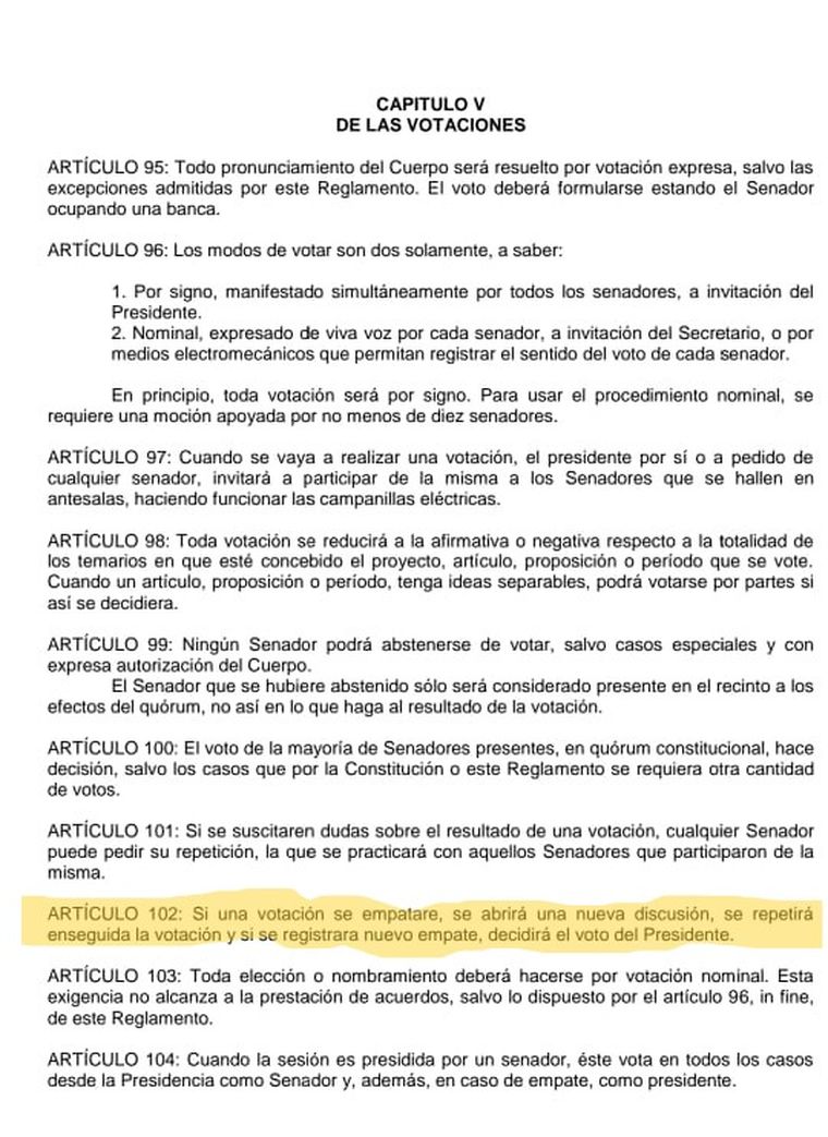 reglamento de la Cámara de Senadores bonaerense, en el artículo 102, detalla las maneras del desempate. reglamento de la Cámara de Senadores bonaerense, en el artículo 102, detalla las maneras del desempate.