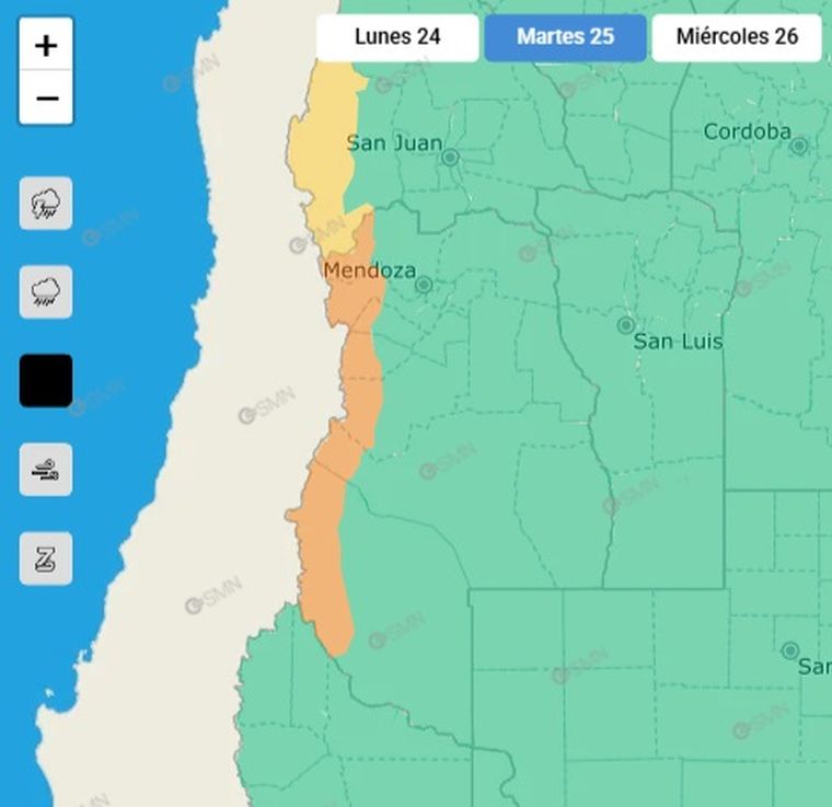 El SMN emitió un alerta naranja por nevadas para este martes. El SMN emitió un alerta naranja por nevadas para este martes.