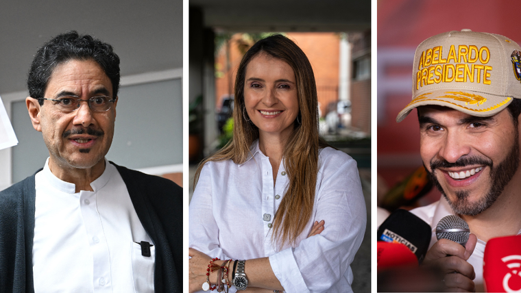 El izquierdista Iván Cepeda (a la izquierda) y el derechista Abelardo de la Espriella (a la derecha) son favoritos según encuestas. La uribista Paloma Valencia (en el centro) se sumará con fuerza a la pugna.