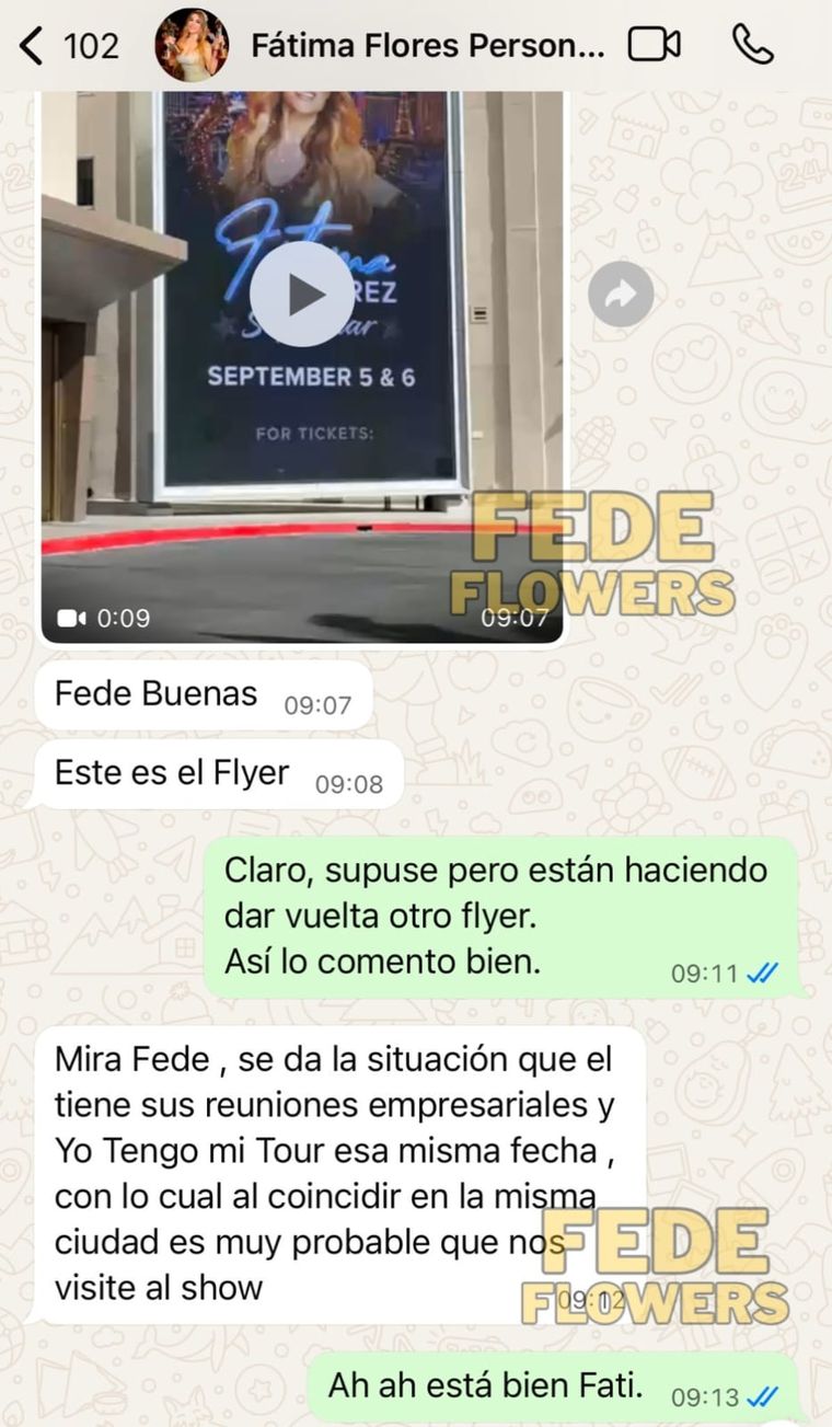 Mensajes intercambiados entre la humorista y Fede Flowers. Créditos: X / Fede Flowers Mensajes intercambiados entre la humorista y Fede Flowers. Créditos: X / Fede Flowers