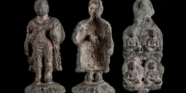 Una de las estatuas representa al Buda Shakayumi, que es uno de los nombres utilizados para el hombre nacido en Siddhartha Gautama después de que encontró la iluminación y alcanzó el nirvana. Foto: Shaanxi Provincial Institute of Archaeology