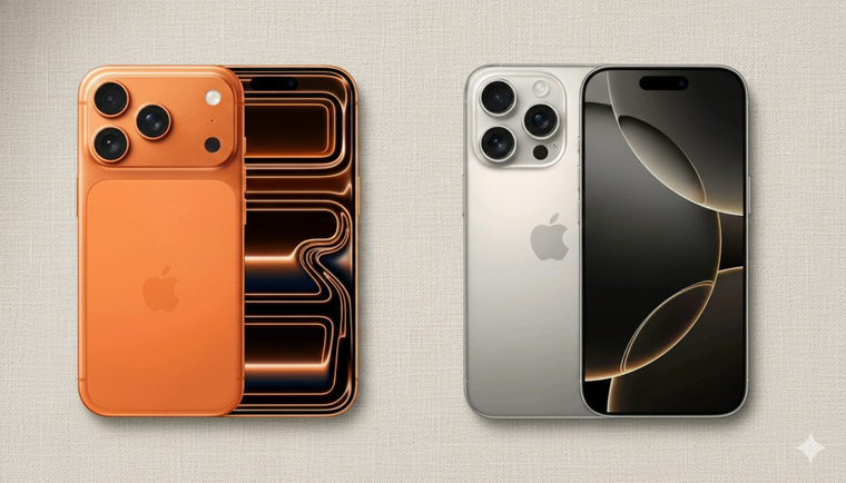 Comparativa entre iPhone 17 Pro (izquierda) y iPhone 16 Pro (derecha). Comparativa entre iPhone 17 Pro (izquierda) y iPhone 16 Pro (derecha).