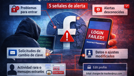 Problemas para entrar, alertas raras y cambios no autorizados pueden revelar un hackeo en Facebook.