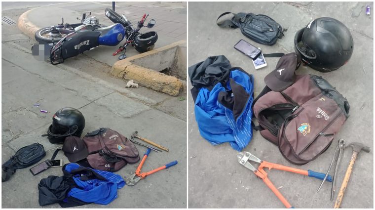 Las herramientas y otros elementos que los malvivientes tenían en su poder. Las herramientas y otros elementos que los malvivientes tenían en su poder.