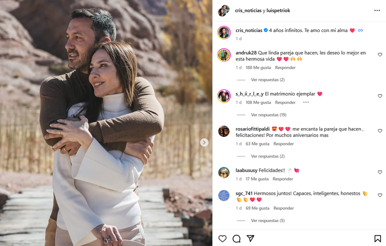 Cristina Pérez y el hermoso posteo dedicado a Luis Petri. Foto: captura de pantalla Instagram/ @cris_noticias. Cristina Pérez y el hermoso posteo dedicado a Luis Petri. Foto: captura de pantalla Instagram/ @cris_noticias.