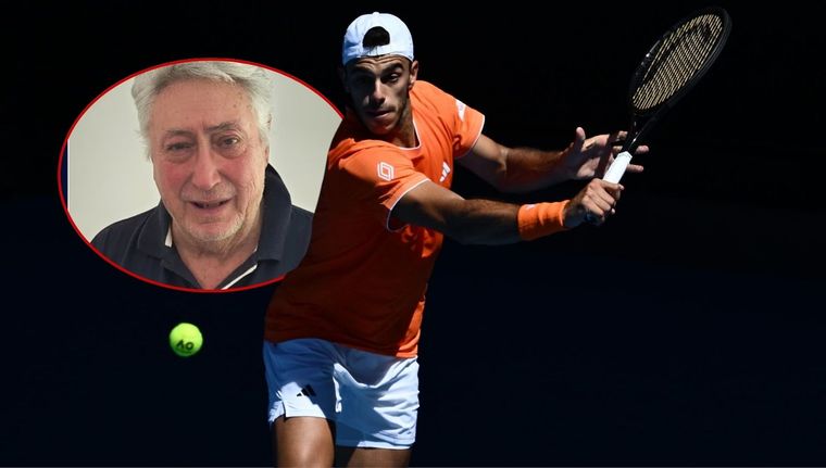 El homenaje de Francisco Cerúndolo a Guillermo Salatino tras su victoria en el Abierto de Australia. Foto: EFE/IG@guillermo.edgardo.salatino