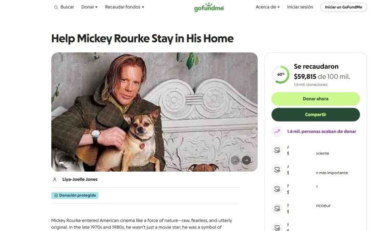 La colecta solidaria en pos de evitar que Mickey Rourke sea desalojado La colecta solidaria en pos de evitar que Mickey Rourke sea desalojado