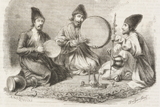 "Músicos persas de Irán" es una ilustración de 1860 hecha por Emile Duhousset.