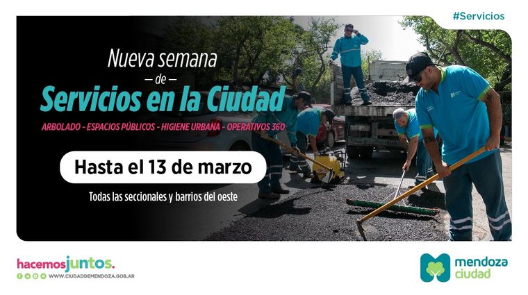 La Municipalidad de la Ciudad de Mendoza realizará durante marzo distintas tareas de mantenimiento urbano en barrios del oeste y diferentes sectores del departamento. La Municipalidad de la Ciudad de Mendoza realizará durante marzo distintas tareas de mantenimiento urbano en barrios del oeste y diferentes sectores del departamento.