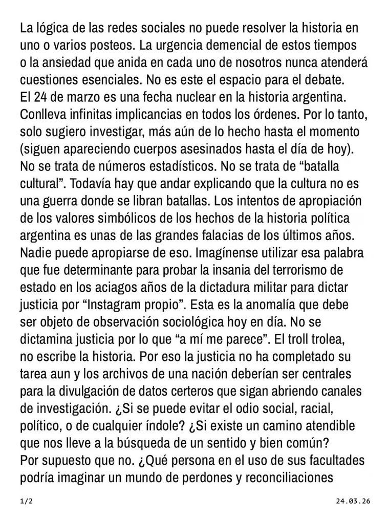 El músico pidió que los archivos nacionales sean el eje de las investigaciones sobre el pasado. El músico pidió que los archivos nacionales sean el eje de las investigaciones sobre el pasado.