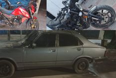 Las motocicletas y el auto recuperados en Las Heras.