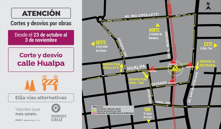 Avanzan las obras del Metrotranvía y habrá desvíos en calle Hualpa de Godoy Cruz durante dos semanas. Avanzan las obras del Metrotranvía y habrá desvíos en calle Hualpa de Godoy Cruz durante dos semanas.
