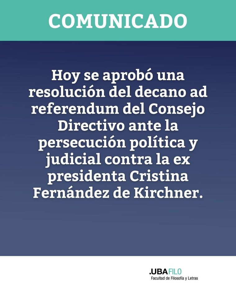 Comunicado de la Facultad de Filosofía y Letras de la UBA. Comunicado de la Facultad de Filosofía y Letras de la UBA.