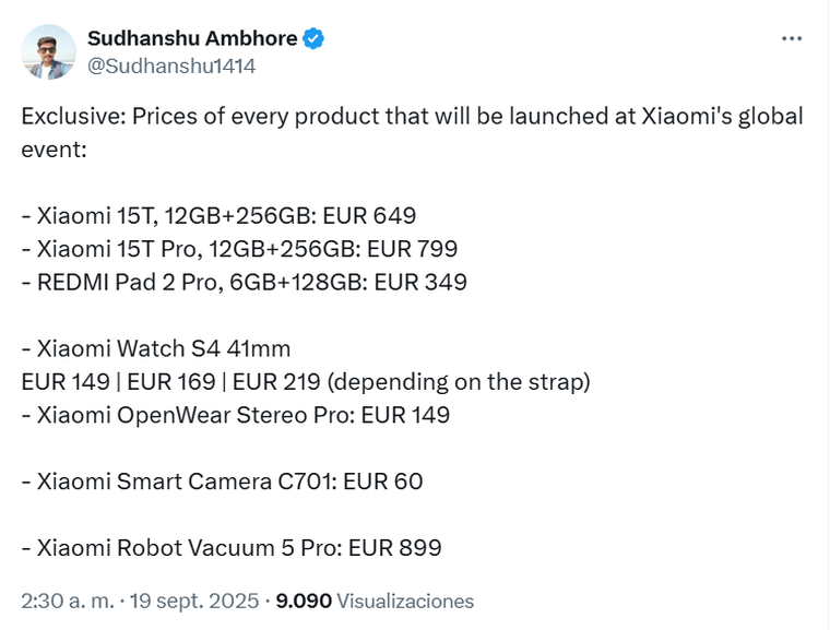 Filtraciones de los precios de Xiaomi. Filtraciones de los precios de Xiaomi.