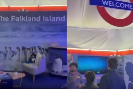 El polémico stand de las Islas Malvinas en Uruguay: un mapa argentino y la inscripción Falklands. El polémico stand de las Islas Malvinas en Uruguay: un mapa argentino y la inscripción Falklands.