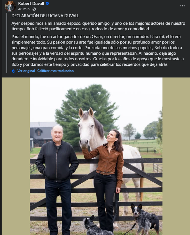 El comunicado de Luciana tras el fallecimiento del actor. 