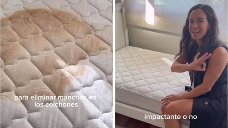 Este es el truco de TikTok para sacar las manchas del colchón Foto: Captura del video de TikTok