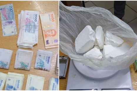 El dinero y la droga secuestrados durante el operativo en Guaymallén. El dinero y la droga secuestrados durante el operativo en Guaymallén.